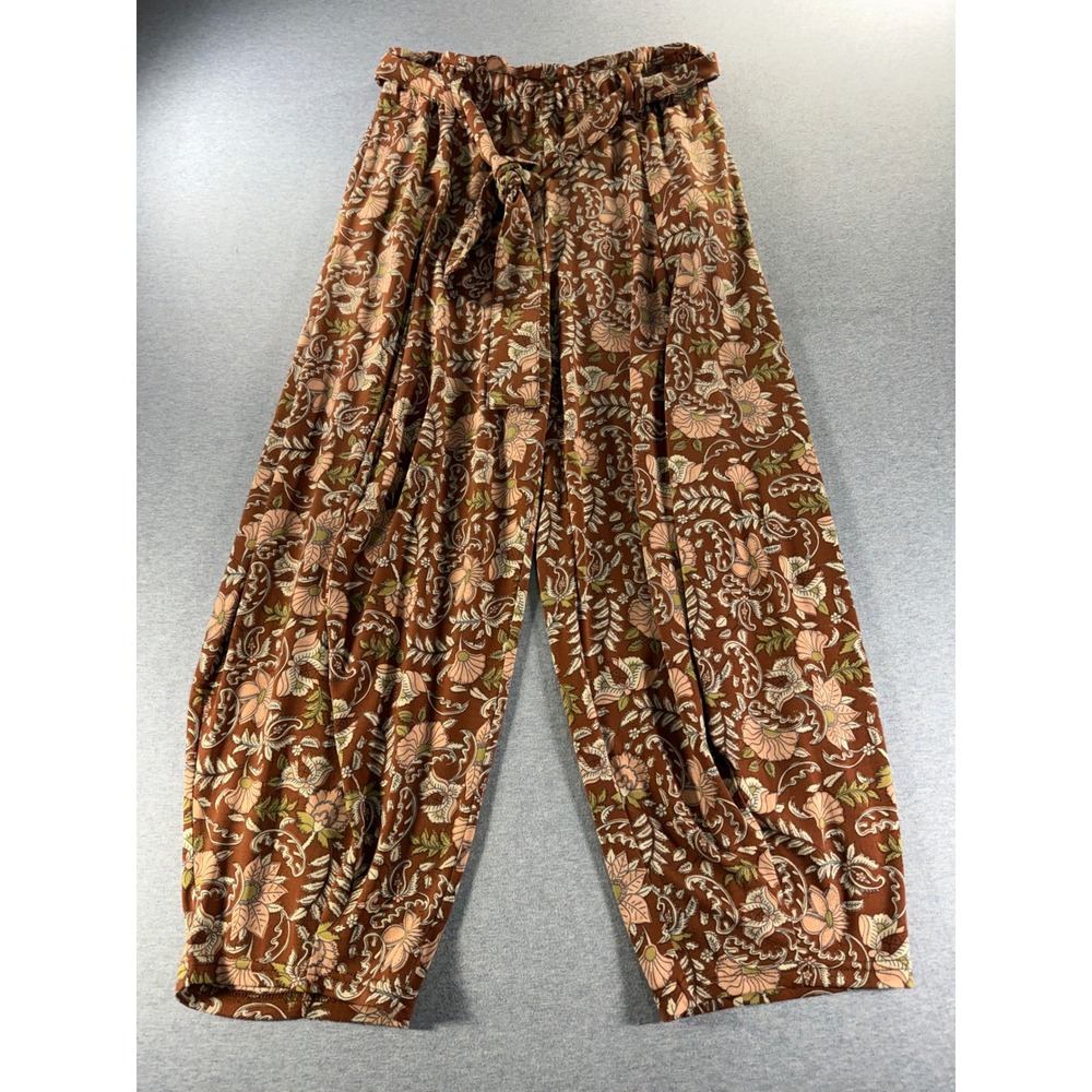 Anthropologie Brown Floral Harem Belted Pants Wide Leg Pockets Small